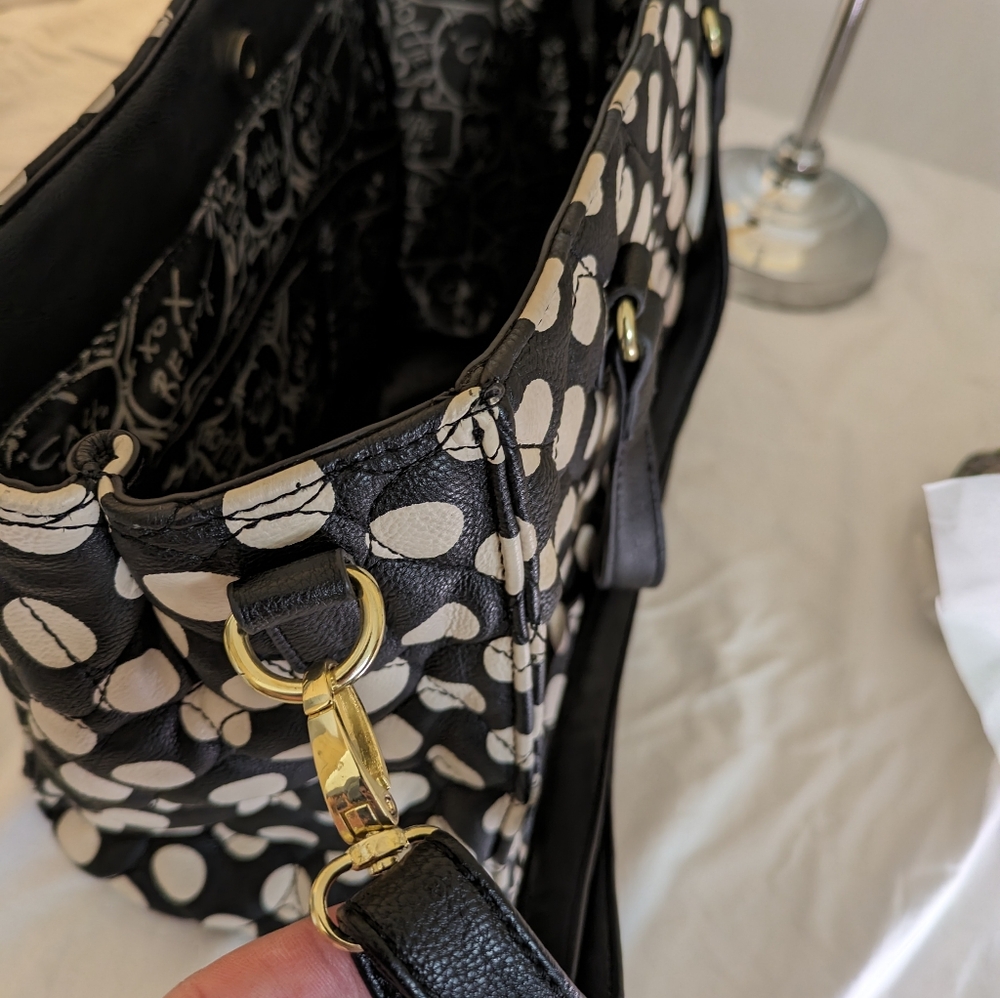 Betsey Johnson Black and White Polka Dot Tote with Red Bow Accent - Picture 9 of 10